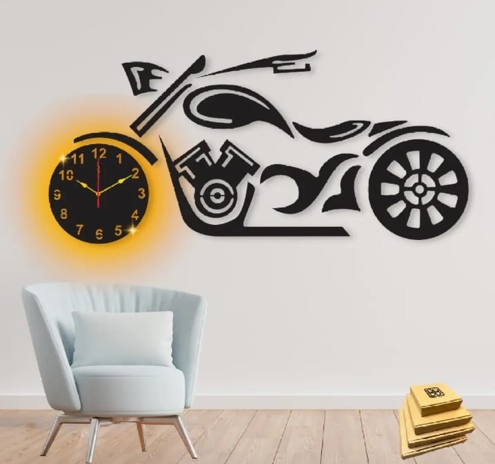 Laminated Bike Wall Clock with Light