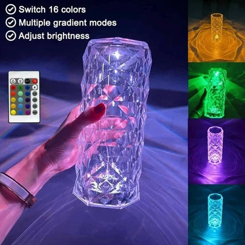 16 Colors Diamond Rose Crystal Touch Lamp With Remote & Rechargeable
