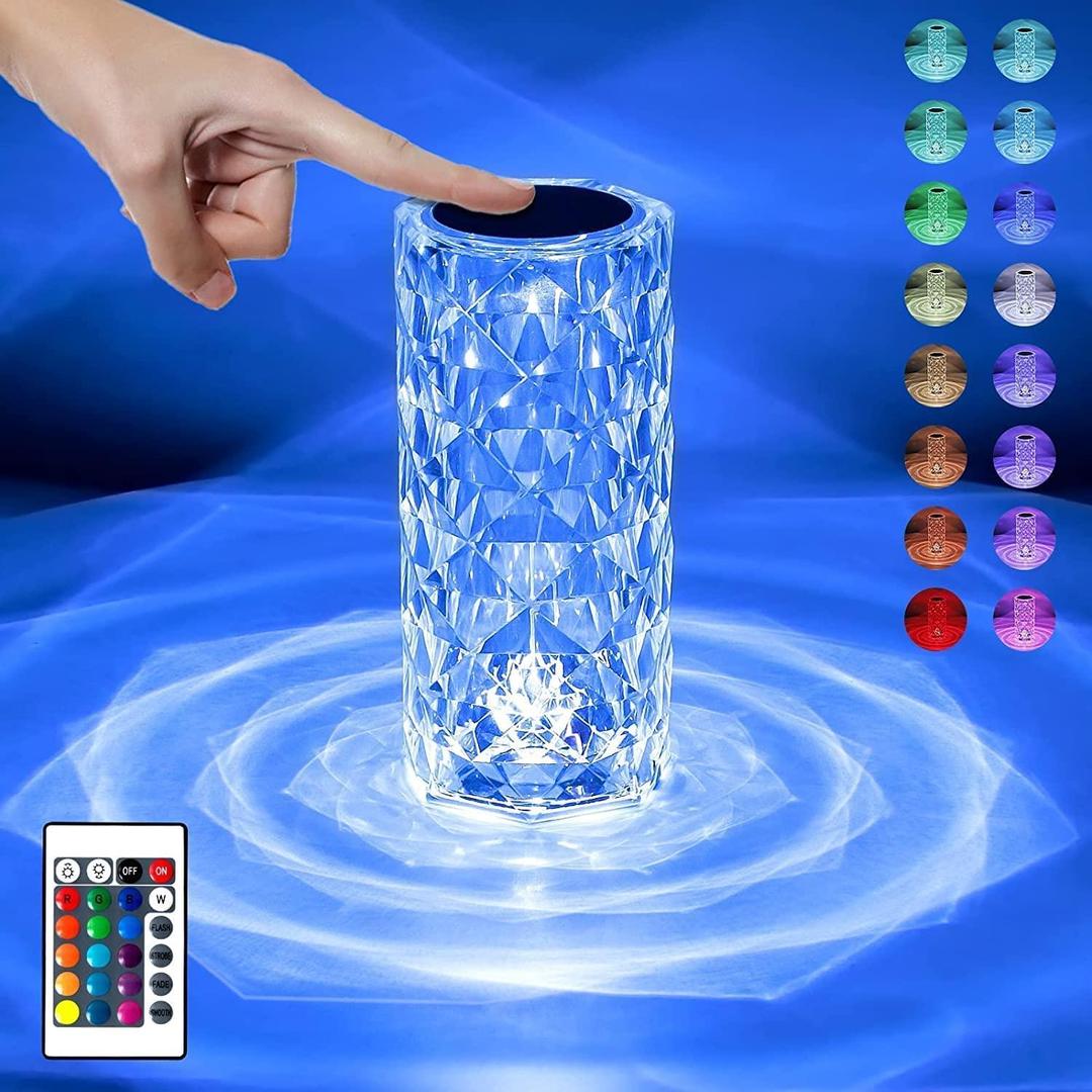 16 Colors Diamond Rose Crystal Touch Lamp With Remote & Rechargeable