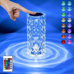 16 Colors Diamond Rose Crystal Touch Lamp With Remote & Rechargeable